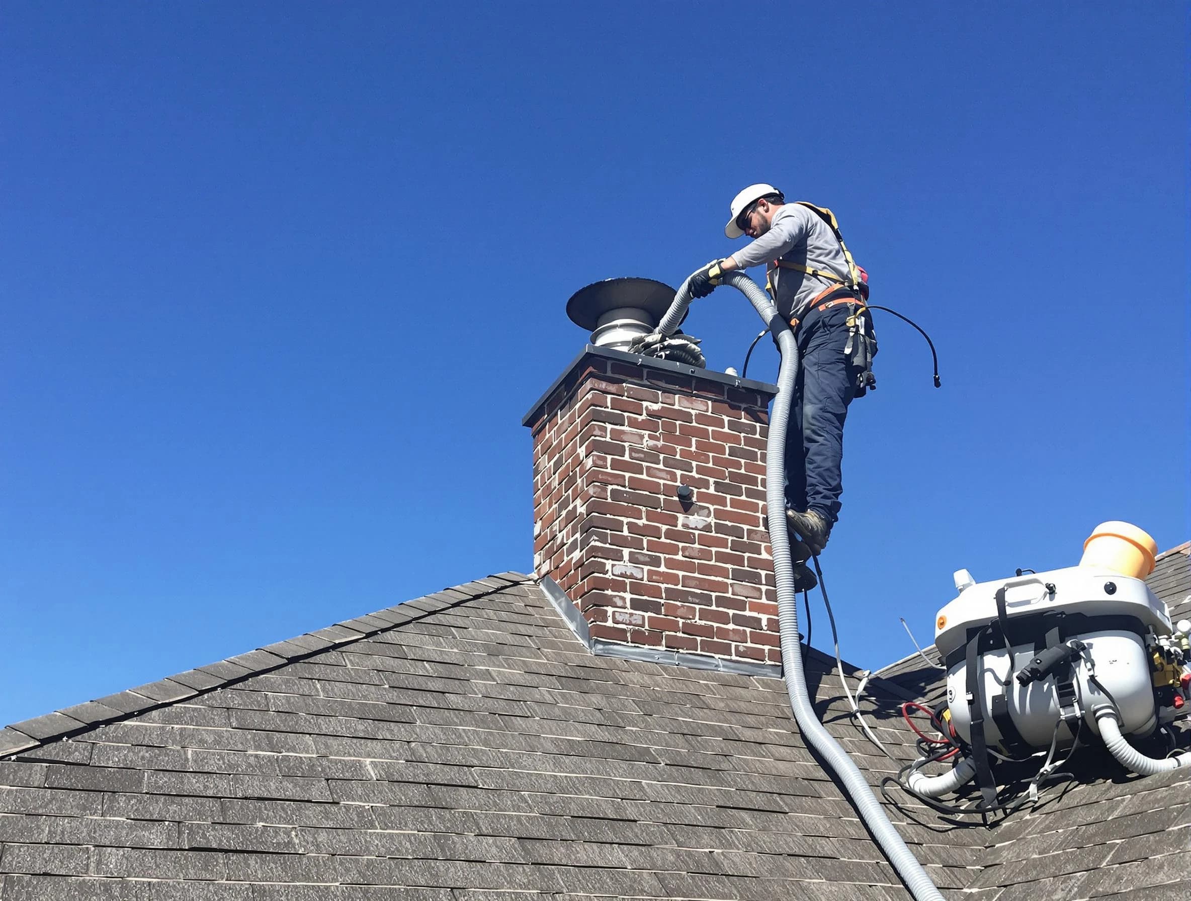 Dedicated Stansbury Park Chimney Sweep team member cleaning a chimney in Stansbury Park, UT