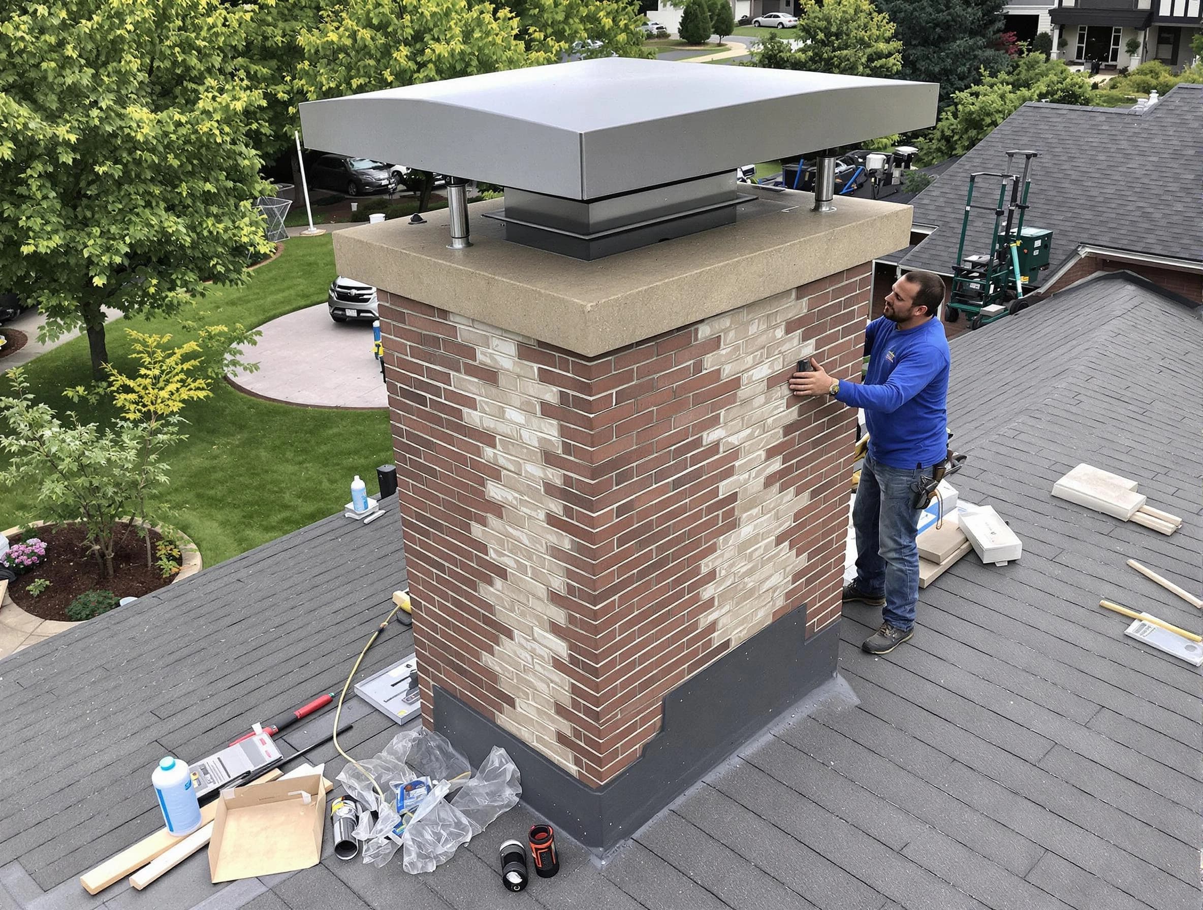 Stansbury Park Chimney Sweep team working on a custom chimney remodel in Stansbury Park, UT