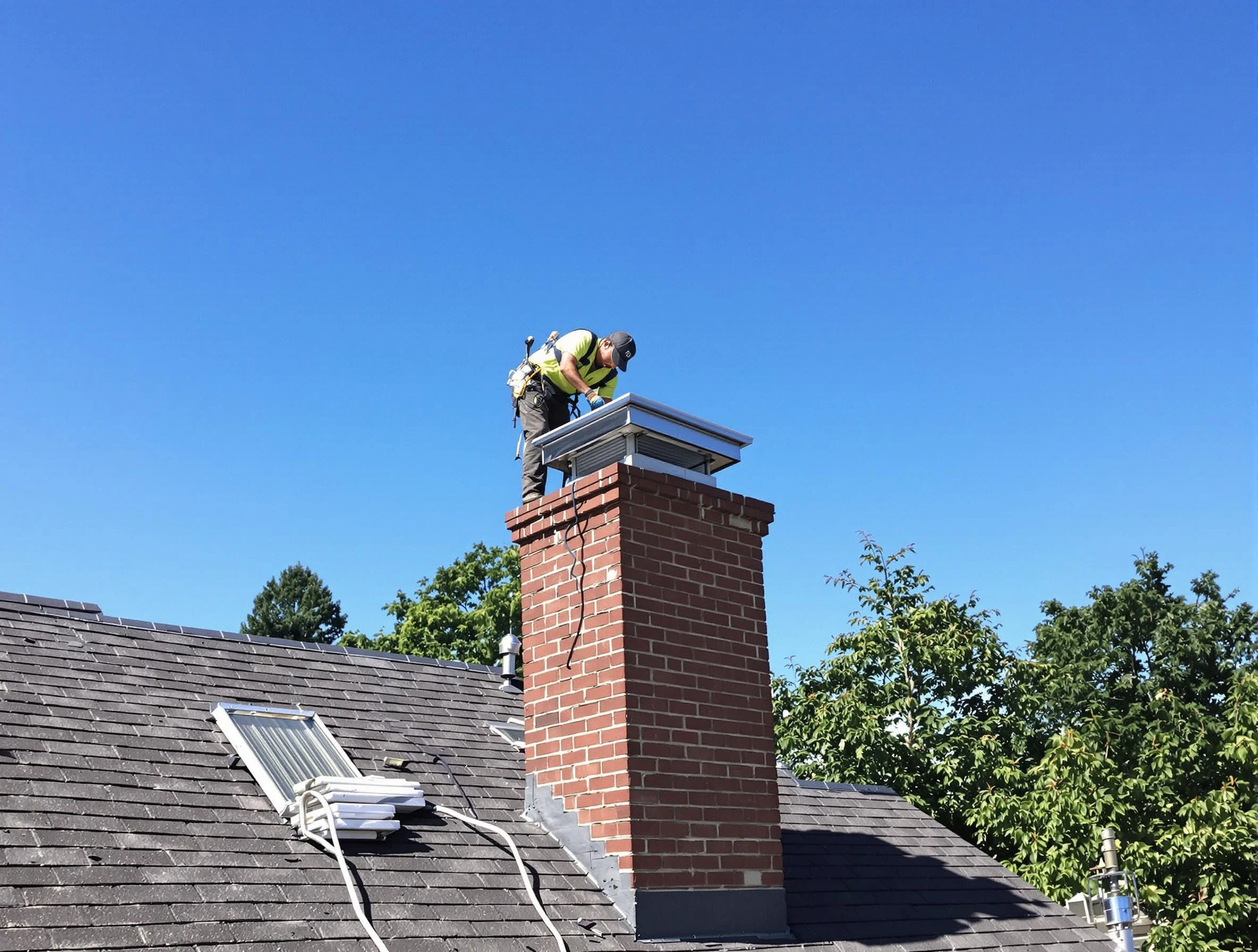 Stansbury Park Chimney Sweep technician measuring a chimney cap in Stansbury Park, UT