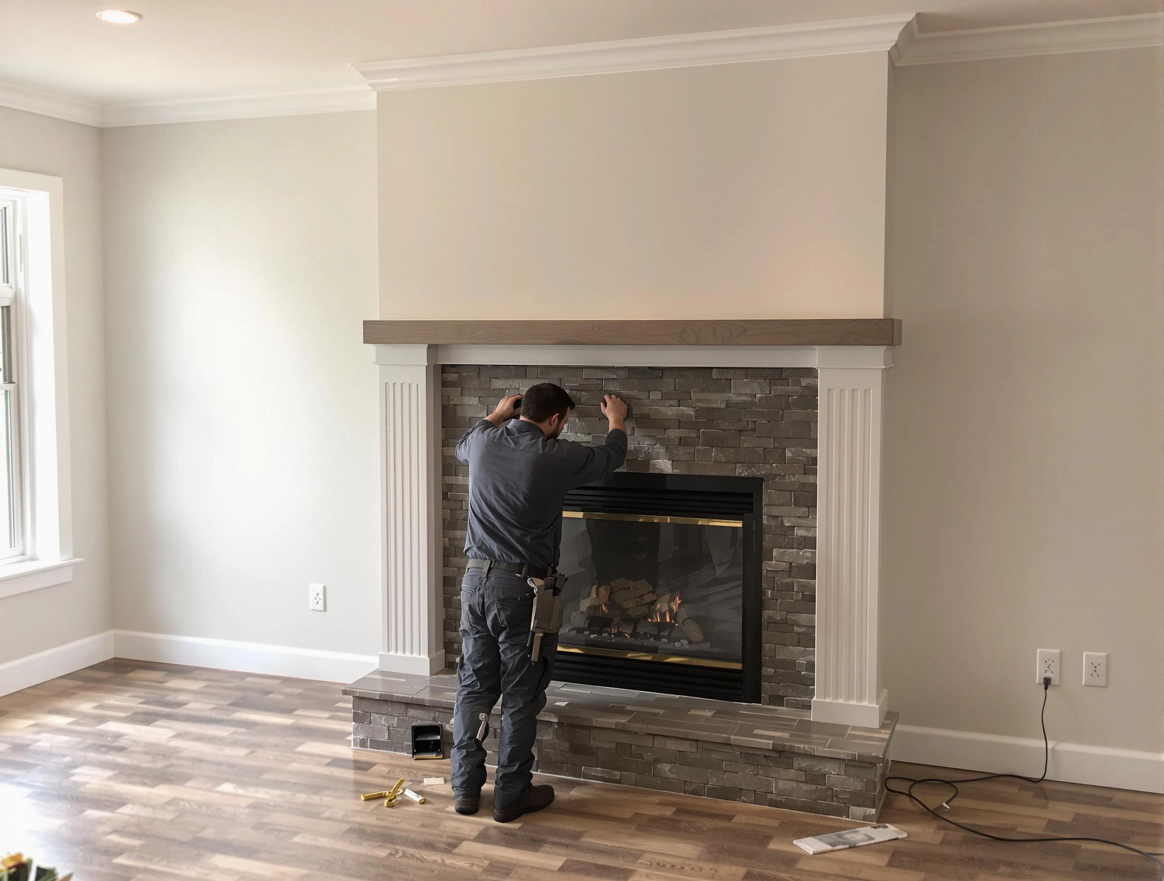 Stansbury Park Chimney Sweep finishing a custom fireplace install in Stansbury Park, UT